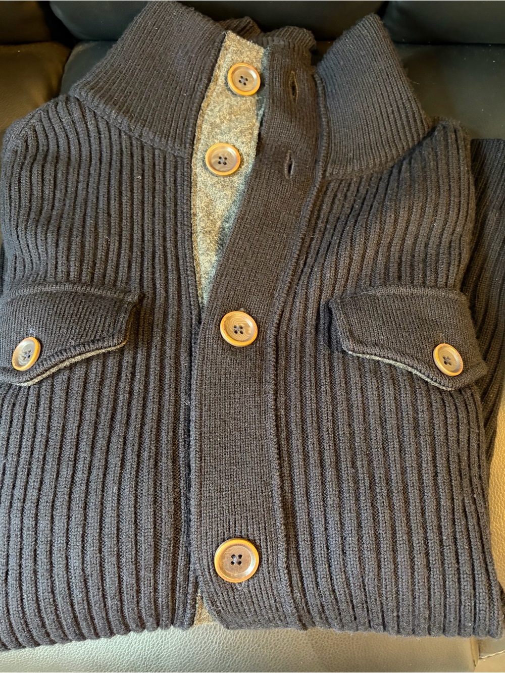 Men's Rib-Knit Button Cardigan Sweater - Dark Grey